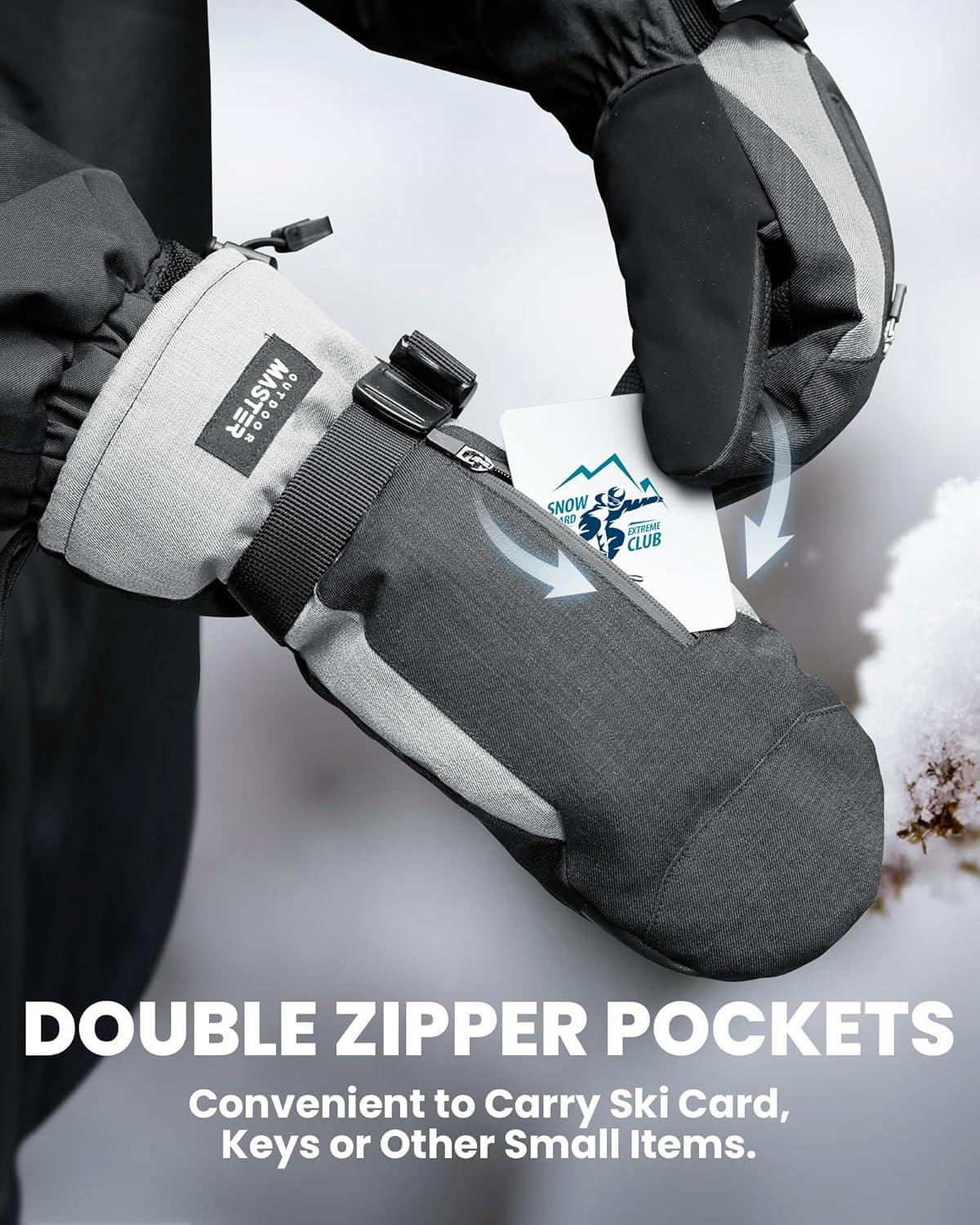 imageOutdoorMaster Ski Snow Mittens for Women ampamp Men Thermal Snowboard Ski Gloves Screen Touch Warm Winter AntiSlip Waterproof with DoublePocket for Cold Weather Sports Skiing SnowboardingBlackWhite