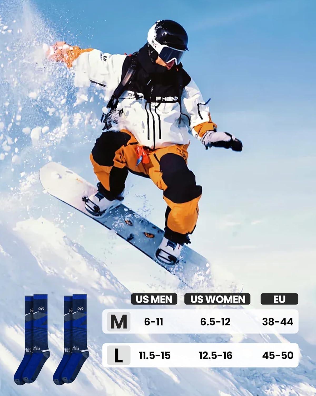 imageOutdoorMaster Ski Socks 2Pair Pack Skiing and Snowboarding Thermal Socks for Men with NonSlip Cuff DesignDark Blue