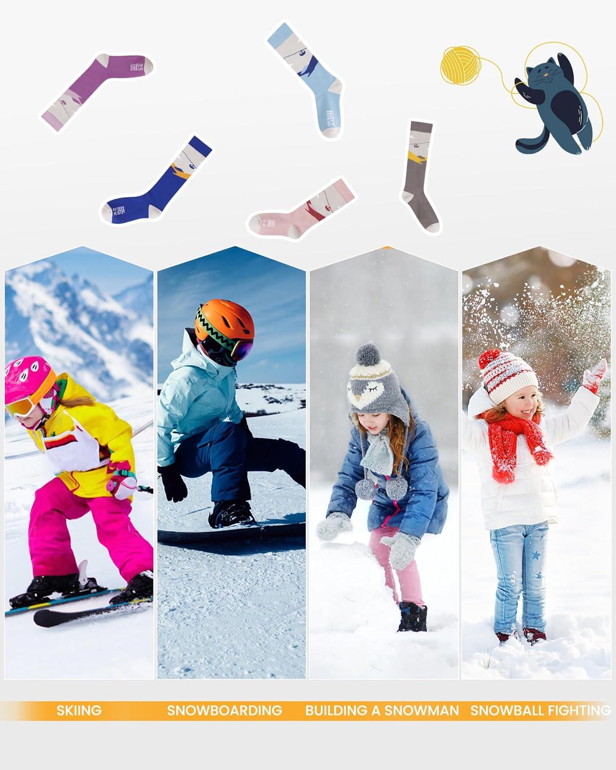 imageOutdoorMaster Ski Socks Snowboarding Socks for Boys ampamp Girls Thermal Winter Warm ampamp Breathable Over The Calf NonSlip CuffA Gray2purplepink Gray