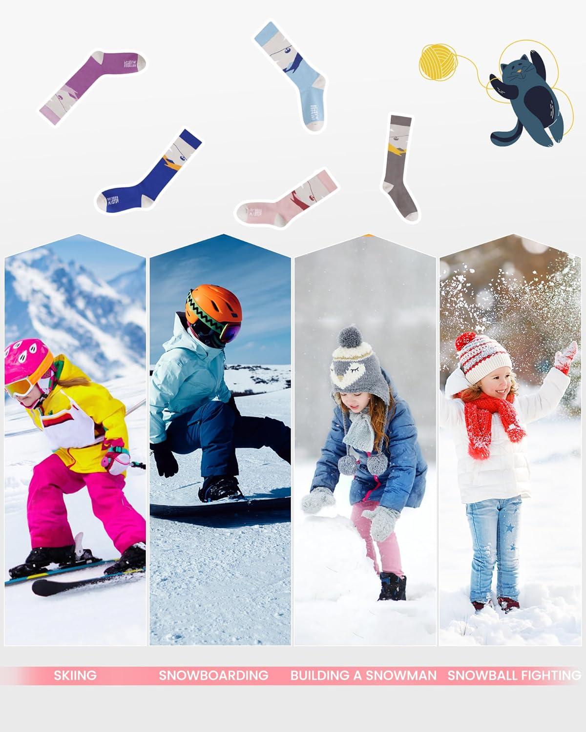imageOutdoorMaster Ski Socks Snowboarding Socks for Boys ampamp Girls Thermal Winter Warm ampamp Breathable Over The Calf NonSlip CuffA Pink Graypurple