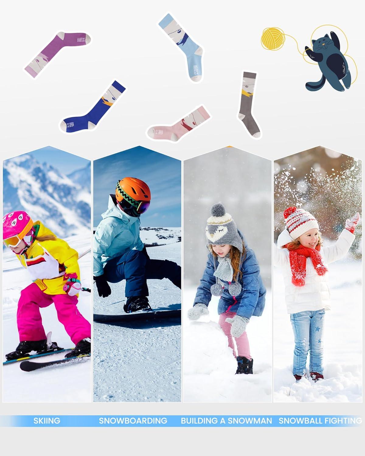 imageOutdoorMaster Ski Socks Snowboarding Socks for Boys ampamp Girls Thermal Winter Warm ampamp Breathable Over The Calf NonSlip CuffA Pink Graysky Blue