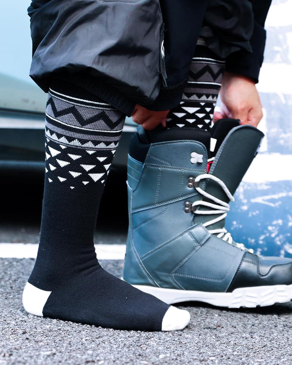 imageOutdoorMaster Ski Socks Snowboarding Socks for Men ampamp Women Thermal Winter Warm ampamp Breathable Over The Calf NonSlip CuffAblackgrayblue
