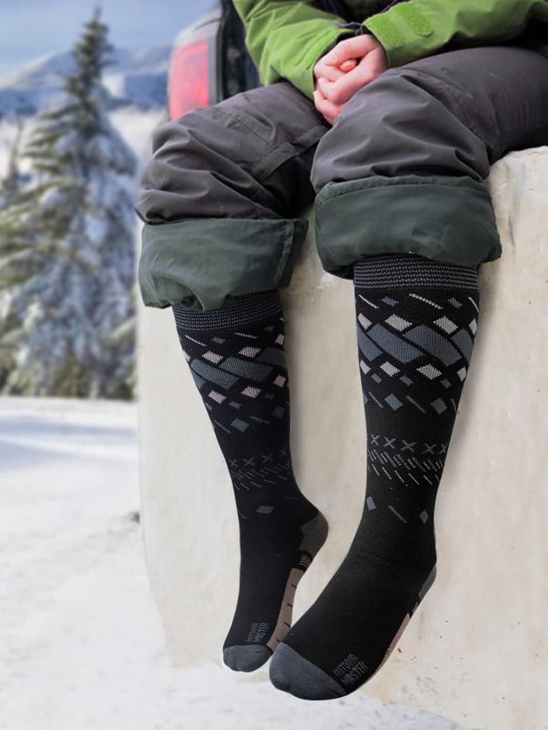 imageOutdoorMaster Ski Socks Snowboarding Socks for Men ampamp Women Thermal Winter Warm ampamp Breathable Over The Calf NonSlip CuffBlackgrayblue