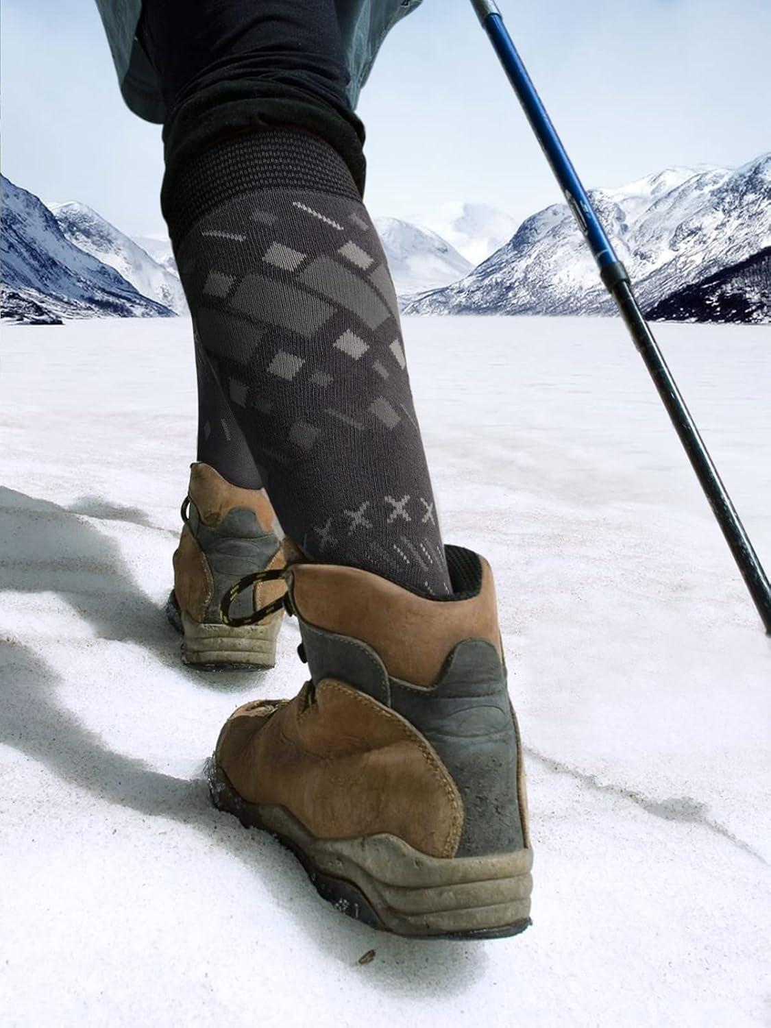imageOutdoorMaster Ski Socks Snowboarding Socks for Men ampamp Women Thermal Winter Warm ampamp Breathable Over The Calf NonSlip CuffGray