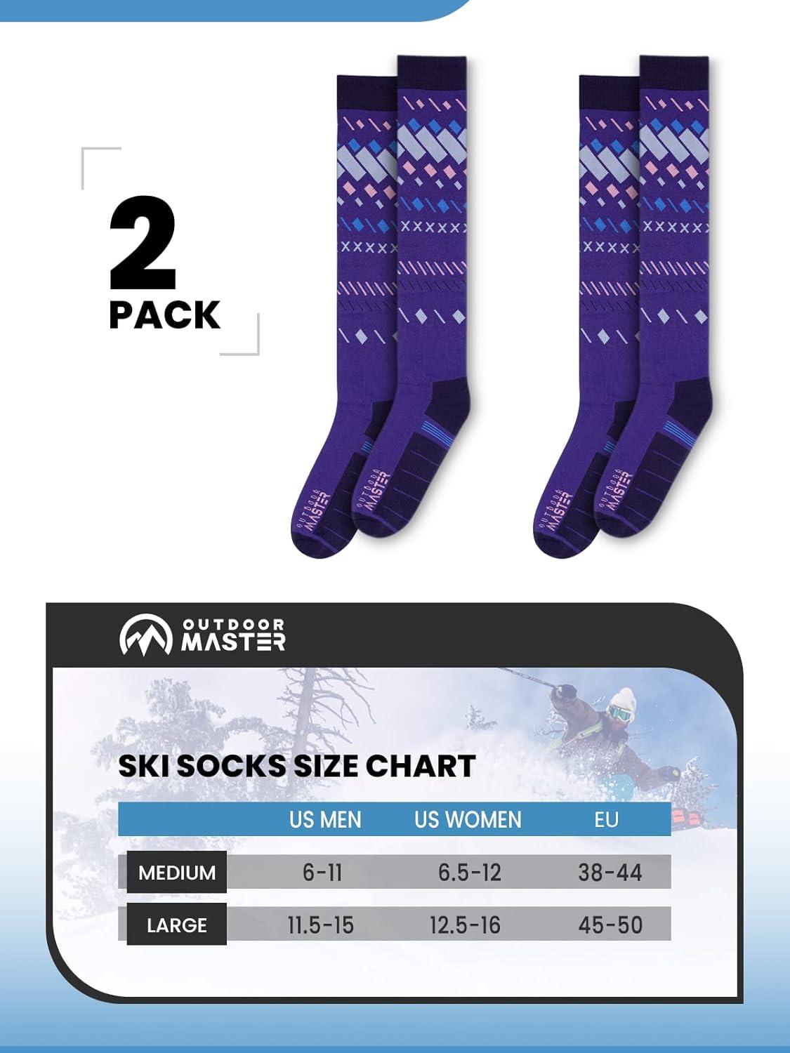 imageOutdoorMaster Ski Socks Snowboarding Socks for Men ampamp Women Thermal Winter Warm ampamp Breathable Over The Calf NonSlip CuffPurple Blue