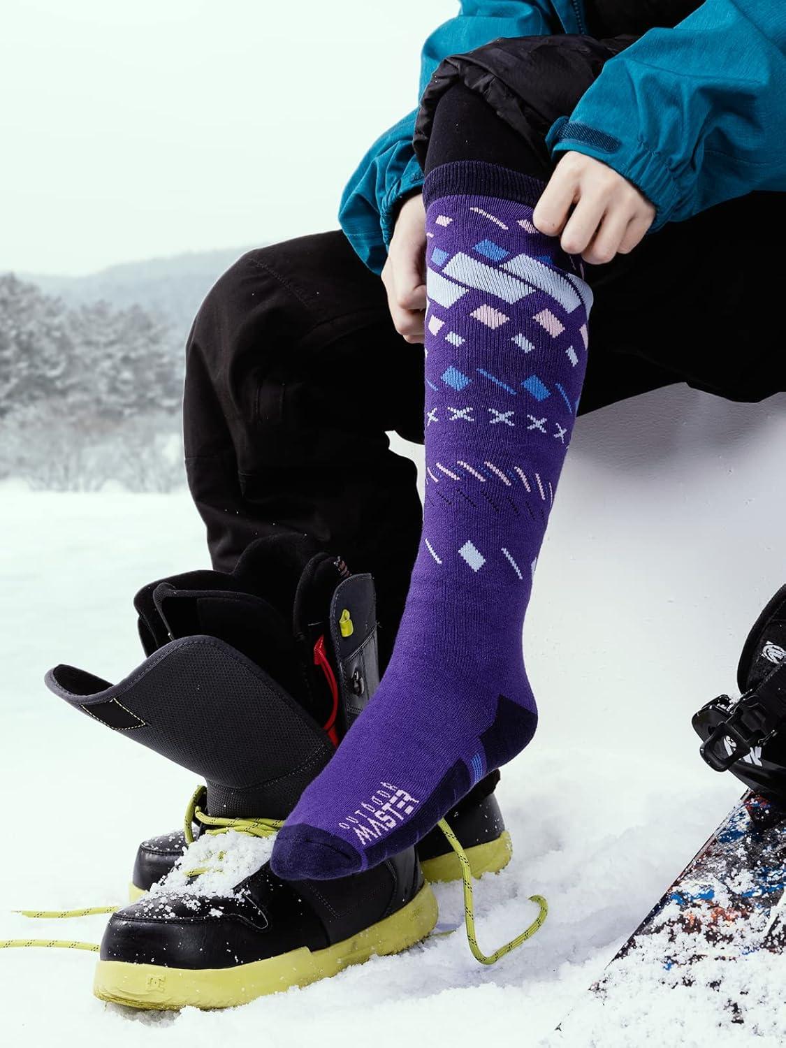 imageOutdoorMaster Ski Socks Snowboarding Socks for Men ampamp Women Thermal Winter Warm ampamp Breathable Over The Calf NonSlip CuffPurple Blue