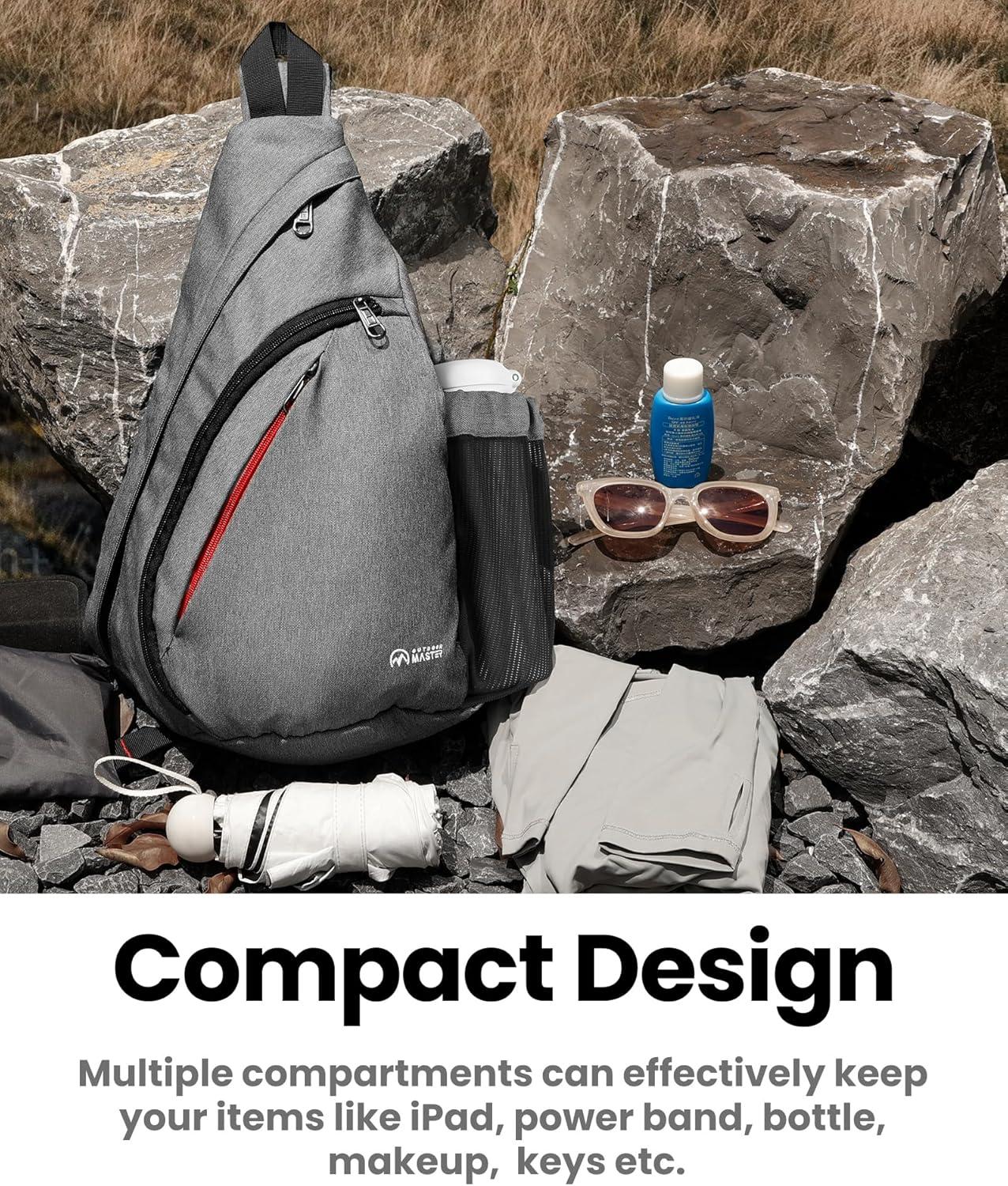 imageOutdoorMaster Sling Bag Hiking Daypack Crossbody Shoulder Chest Urban Outdoor Travel Backpack for Women ampamp MenGray