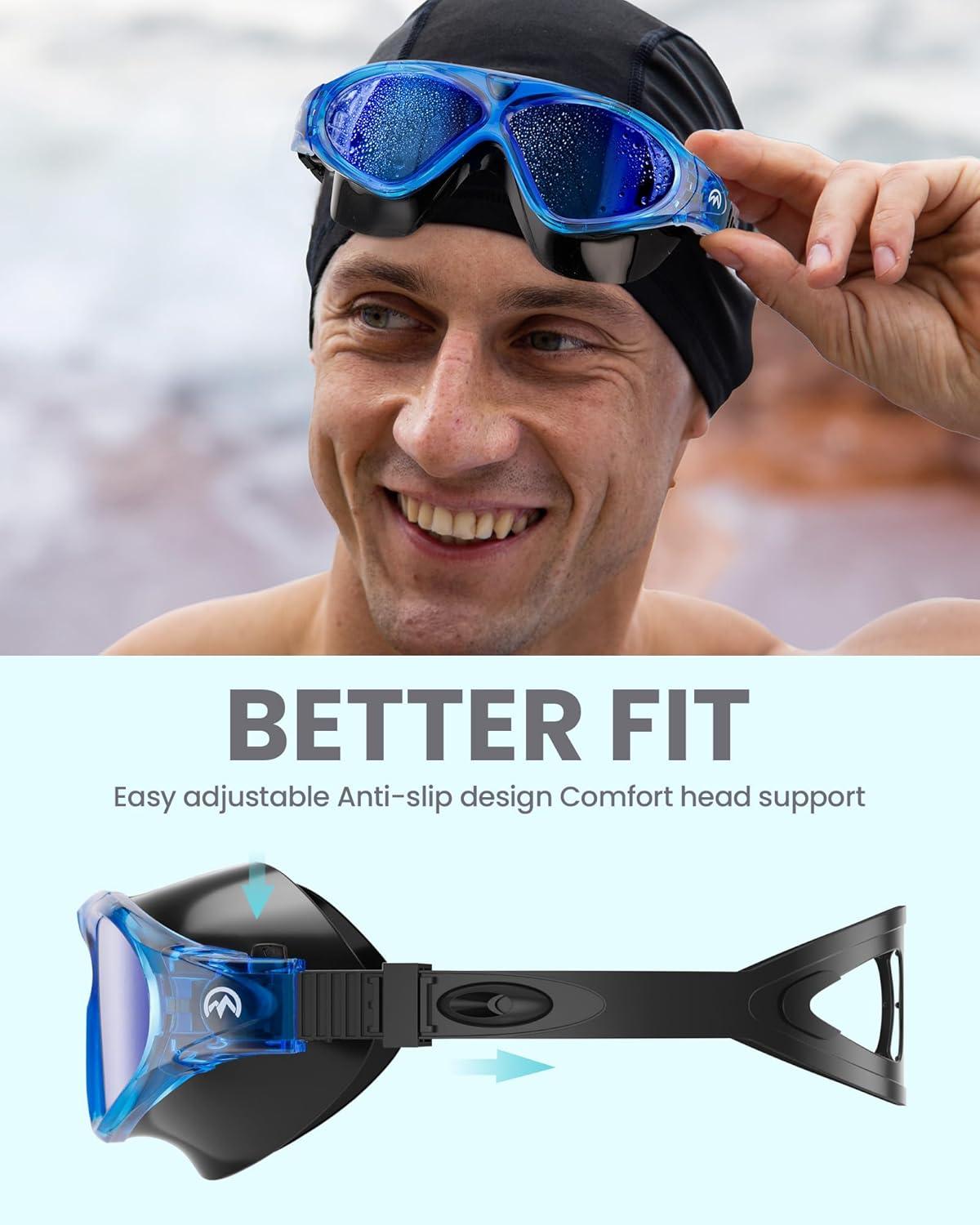 imageOutdoorMaster Swim Mask Wide View Swimming Mask ampamp Goggles Antifog WaterproofBbblue Mirror