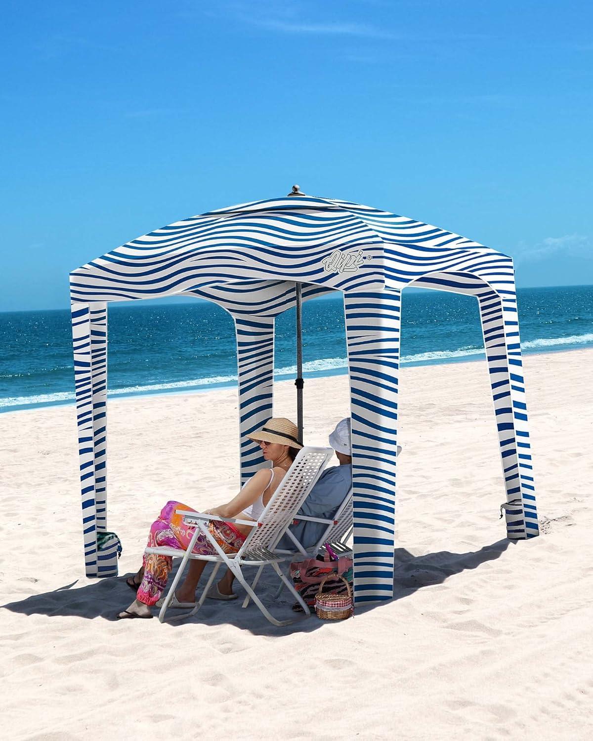 imageQipi Beach Cabana Easy to Set Up Canopy Waterproof Portable 6 x 6 Beach Shelter Included Side Wall Shade with UPF 50 UV Protection Ultimate Sun Umbrella for Kids Family ampamp FriendsSilverthorne Wavea