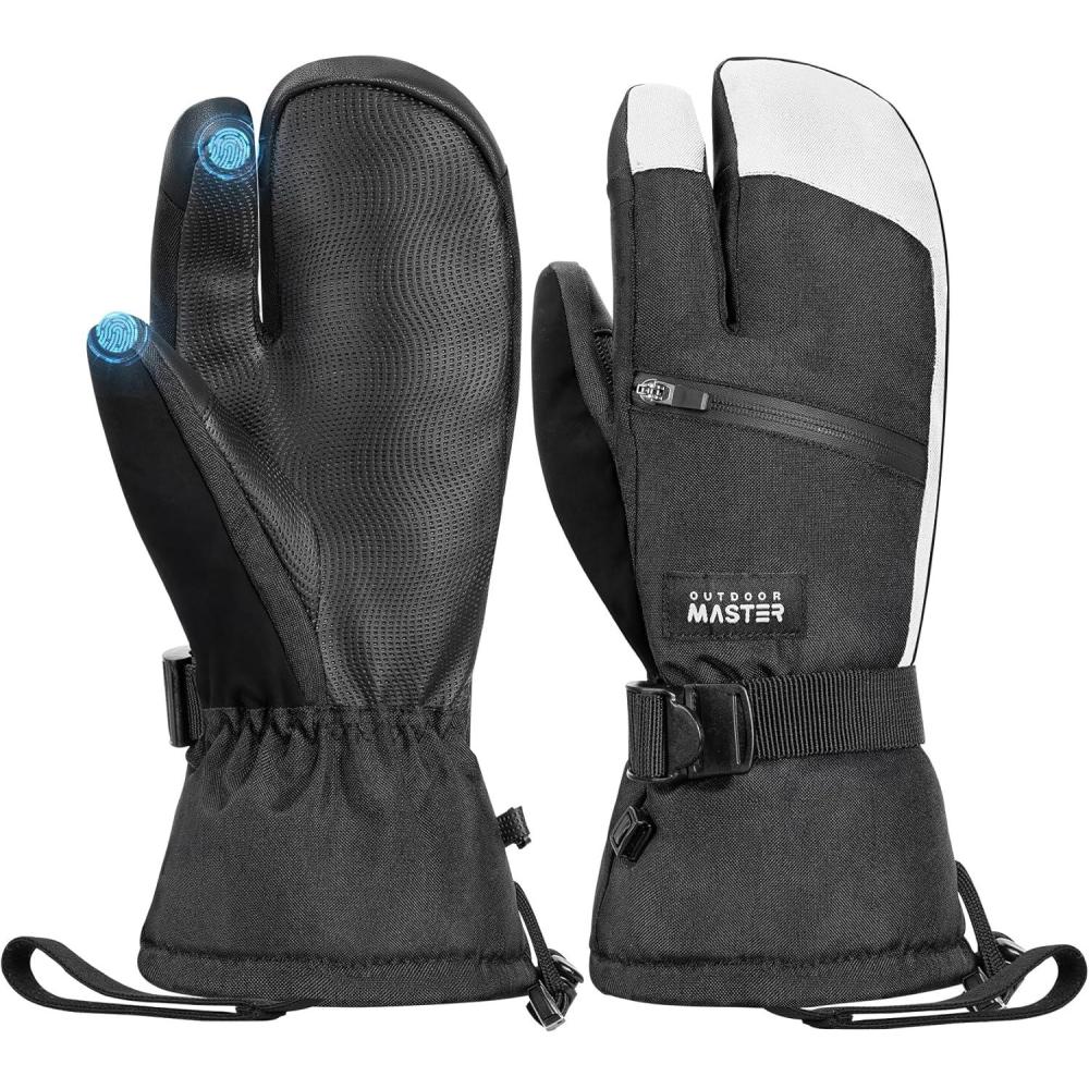 imageOutdoorMaster 3Finger Ski Snow Gloves for Women ampamp Men Winter Warm Snowboard Ski Mittens Screen Touch Thermal Waterproof with DoublePocket for Cold Weather Sports Skiing SnowboardingBlackWhite