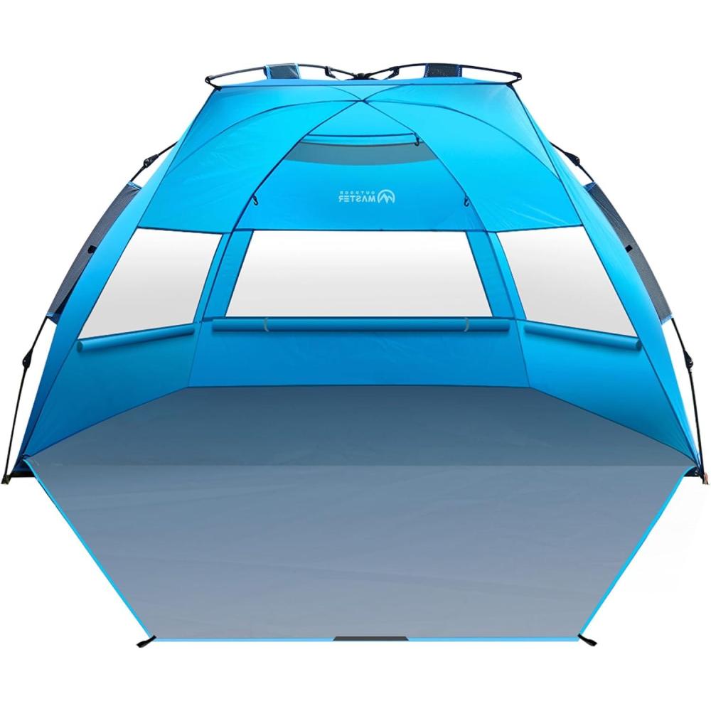 imageOutdoorMaster Beach Tent Sun Shelter for 34 Person Pop Up Beach Tent Easy Setup with Sandbags Portable Sun Shade Canopy with Carrying Bag for Beach ampamp Outdoor UPF50 UV Protection Family SizeBlue