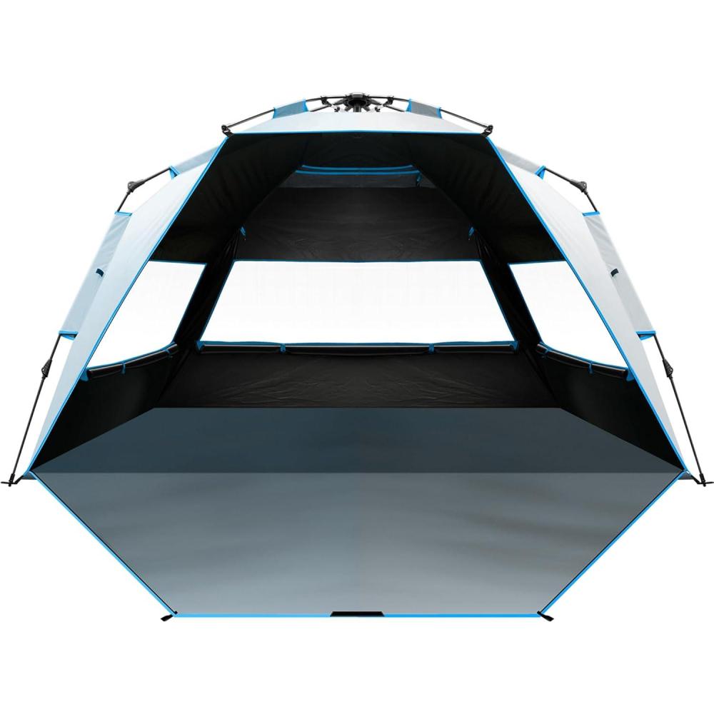 imageOutdoorMaster Beach Tent with Blackout Shelter Technology Portable Sun Shade Shelter 4 Person Pop Up Beach Tents with UPF 50 UV Protection 95mm Thick Pole 3 Ventilating Mesh Windows GreenOcracoke Coast