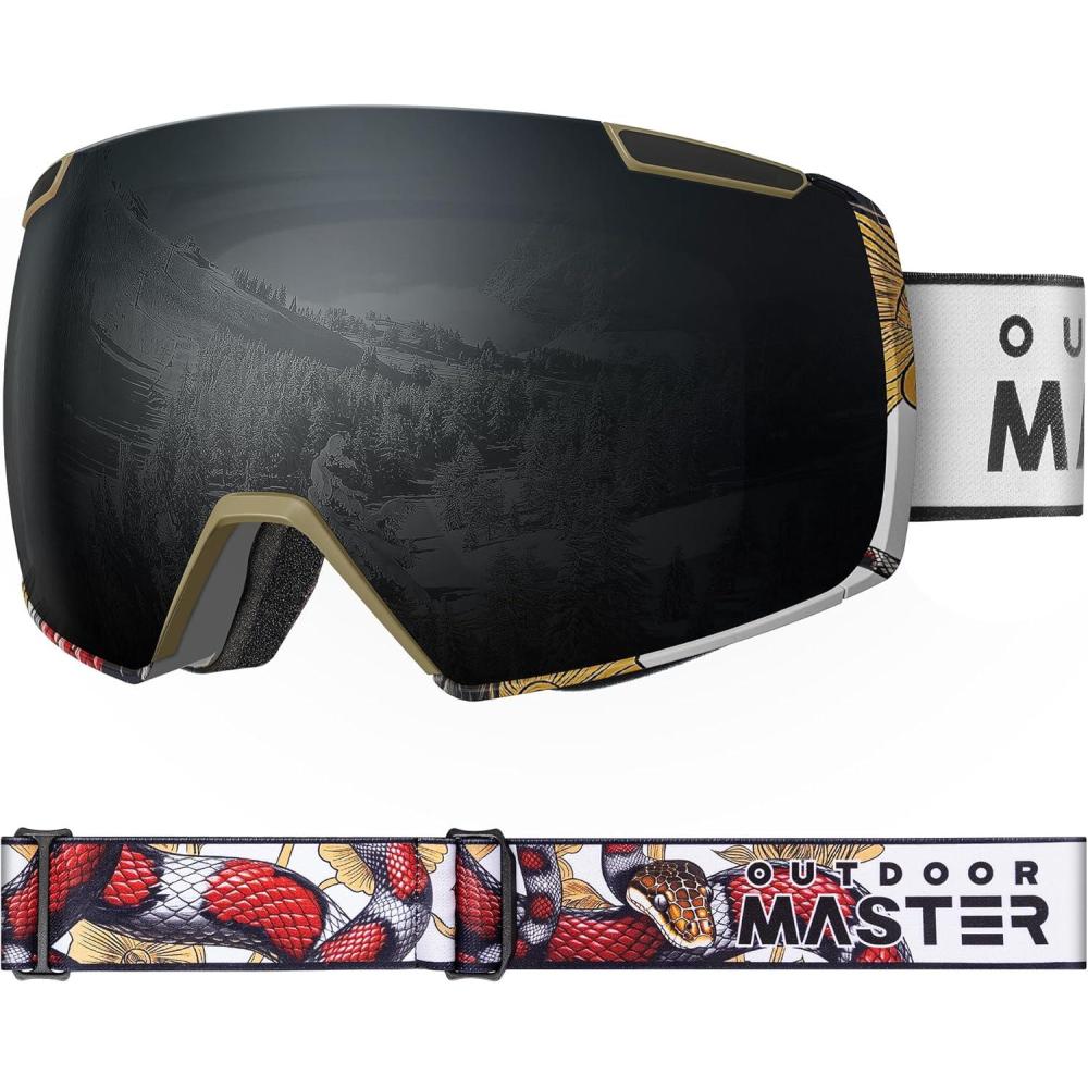 imageOutdoorMaster Heron Ski Goggles with 2 Lens Frameless Magnetic Interchangeable HD Toric Lens OTG Snowboard GogglesAdesignframe Black Vlt 8 Yellowlens
