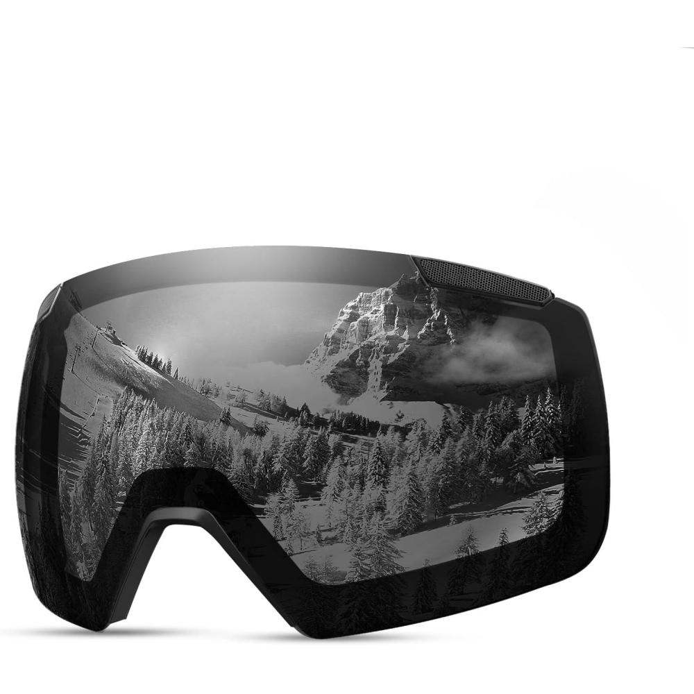 imageOutdoorMaster Heron Ski Goggles with 2 Lens Frameless Magnetic Interchangeable HD Toric Lens OTG Snowboard GogglesLenspolarized Black Vlt 9
