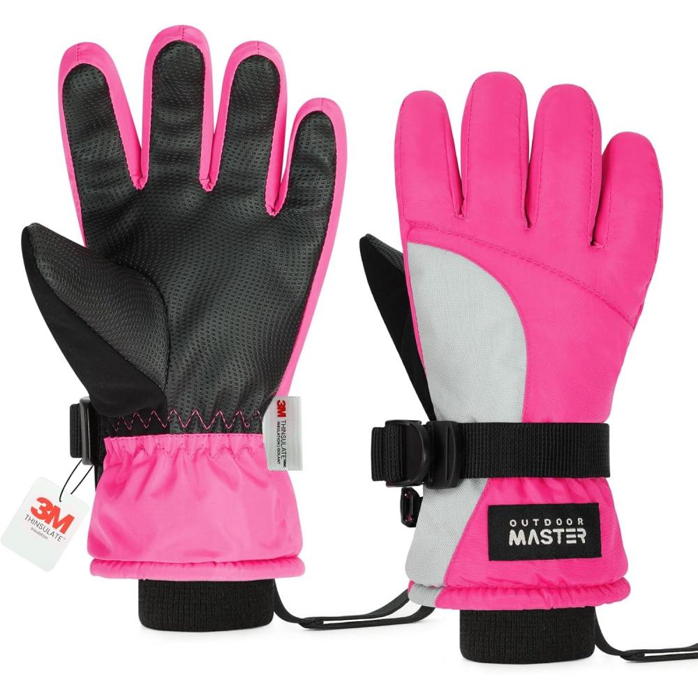 imageOutdoorMaster Kids Ski Snow Gloves 3M Thinsulate Winter Windproof Waterproof Thermal Gloves for Boys ampamp Girls Fits Youth Winter Sports Skiing SnowboardPink