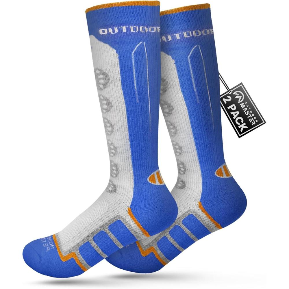 imageOutdoorMaster Kids Ski Socks 23Pack Merino Wool Compression Thermal Socks with Boys ampamp Girls Over The Calf NonSlip CuffBlue