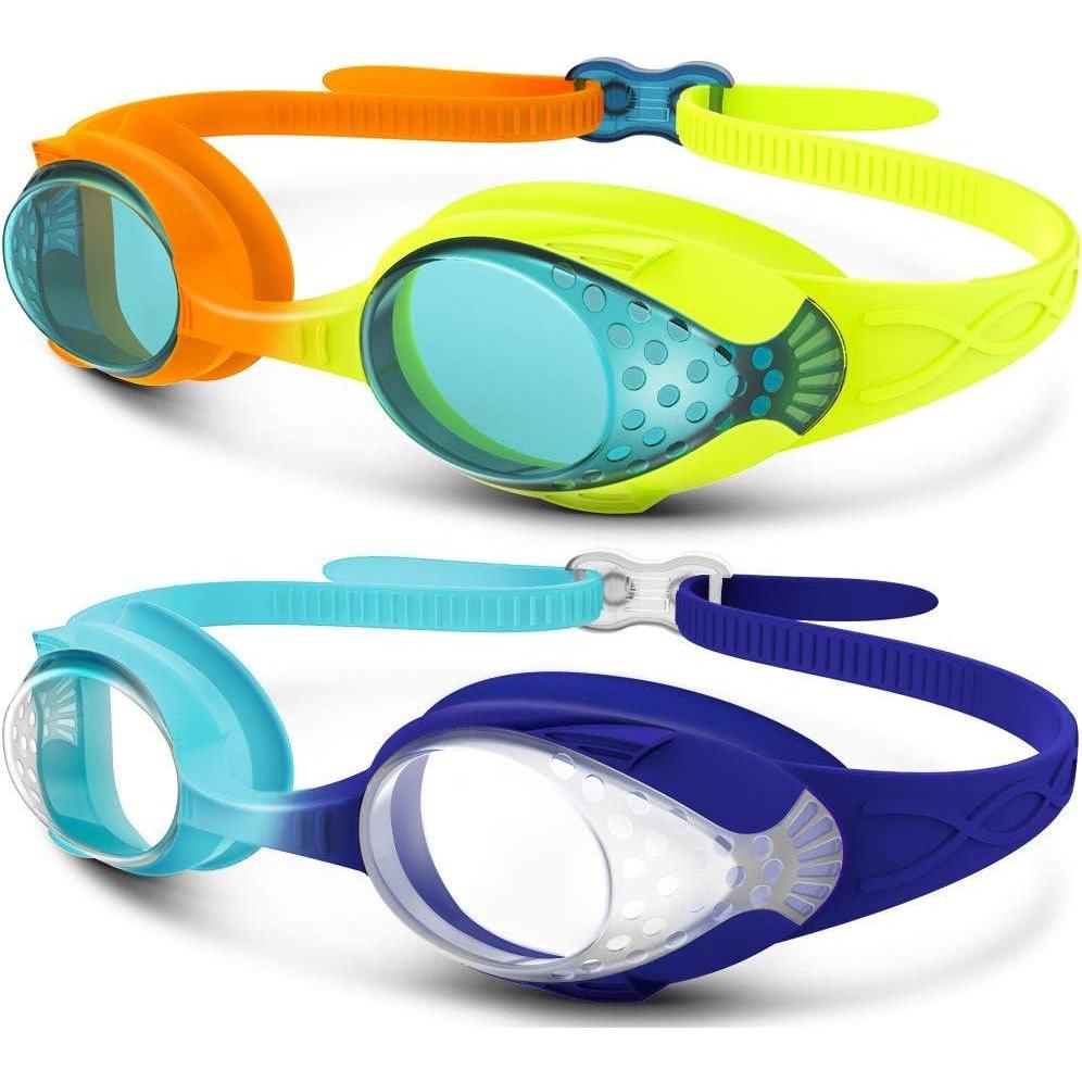 imageOutdoorMaster Kids Swim Goggles 2 Pack Quick Adjustable Strap Swimming Goggles for KidsBlue Orange