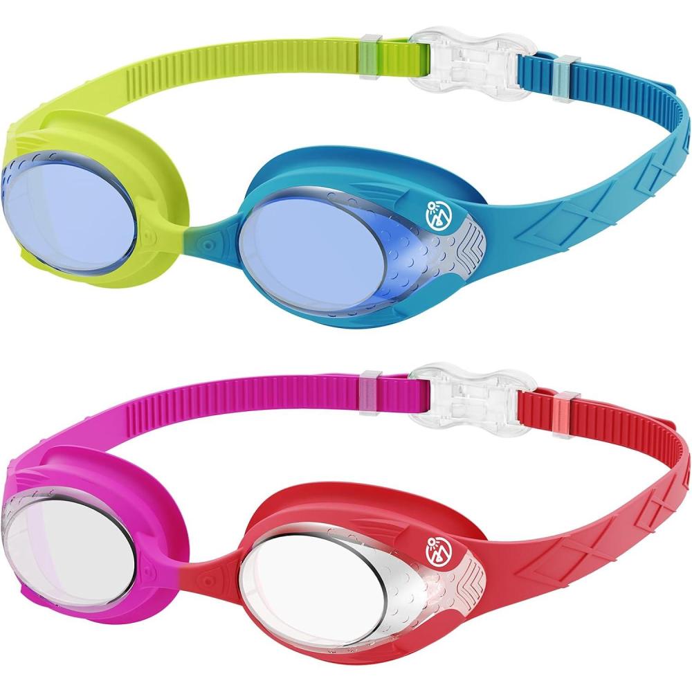 imageOutdoorMaster Kids Swim Goggles 2 Pack Quick Adjustable Strap Swimming Goggles for KidsBlue Pink