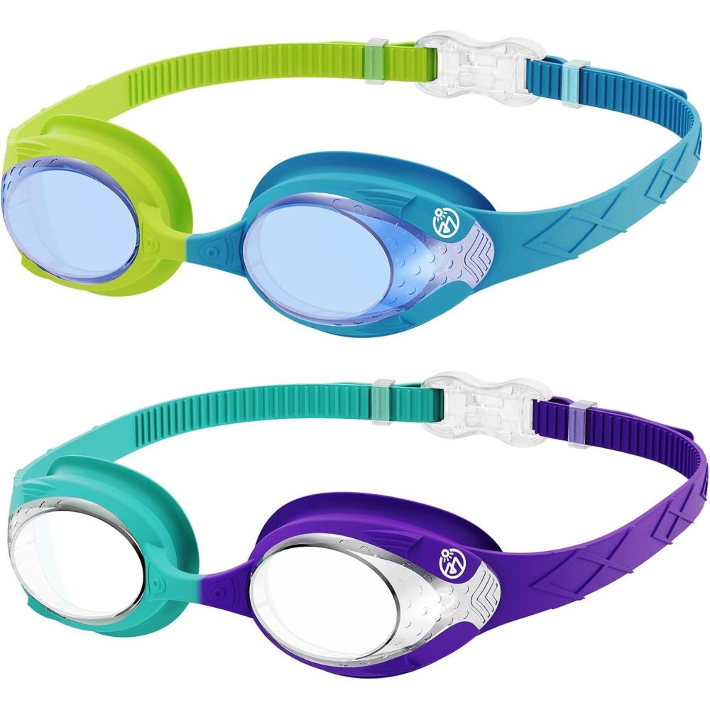 imageOutdoorMaster Kids Swim Goggles 2 Pack Quick Adjustable Strap Swimming Goggles for KidsYellow Blue