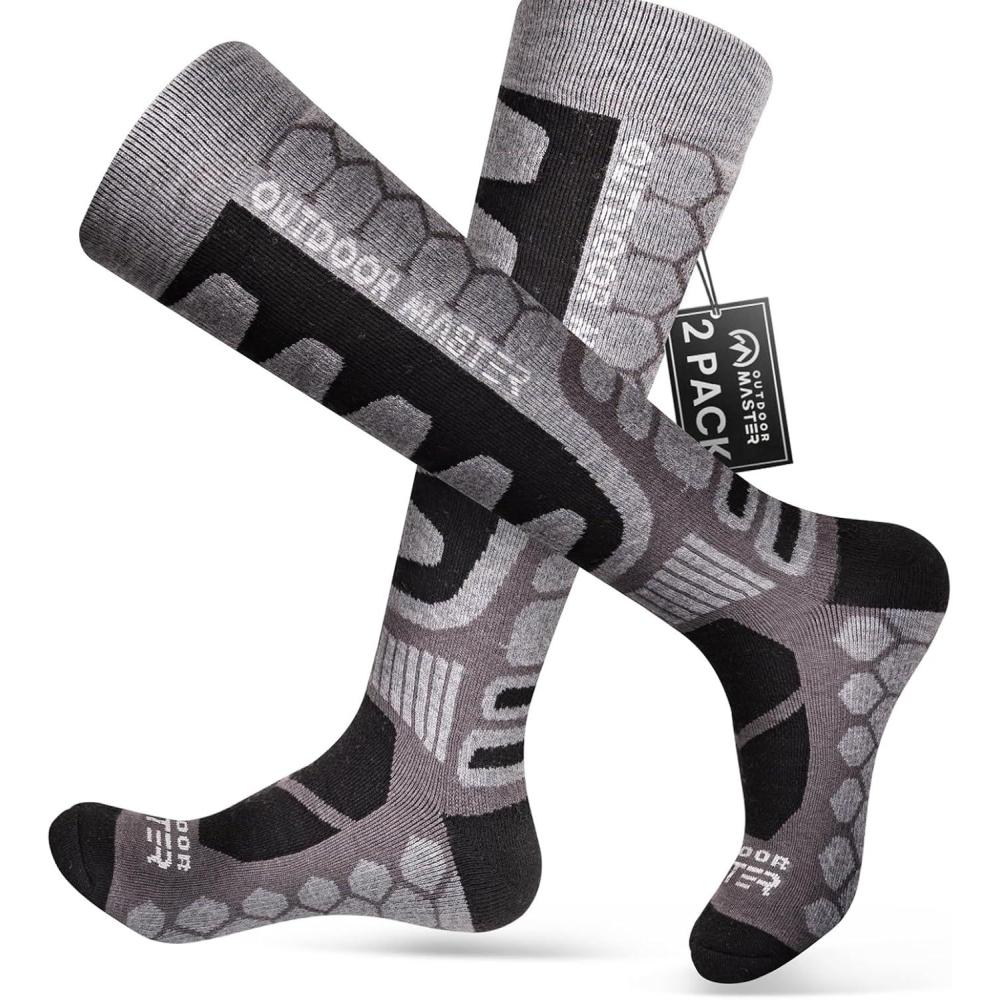 imageOutdoorMaster Merino Wool Ski Socks 23 Pairs Compression Over The Calf for Men ampamp Women Winter Snowboard Thermal SocksBlack2 Pairs