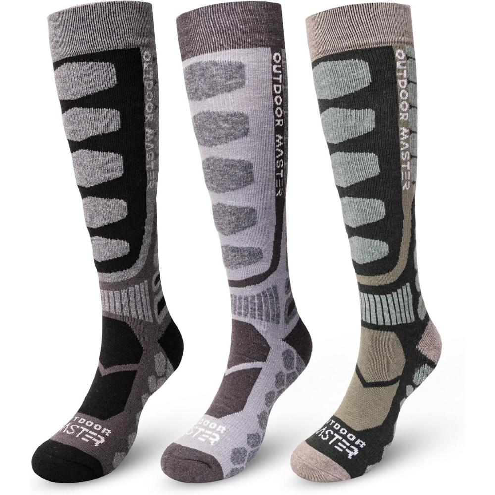 imageOutdoorMaster Merino Wool Ski Socks 23 Pairs Compression Over The Calf for Men ampamp Women Winter Snowboard Thermal SocksBlackgraydark Green 3 Pairs