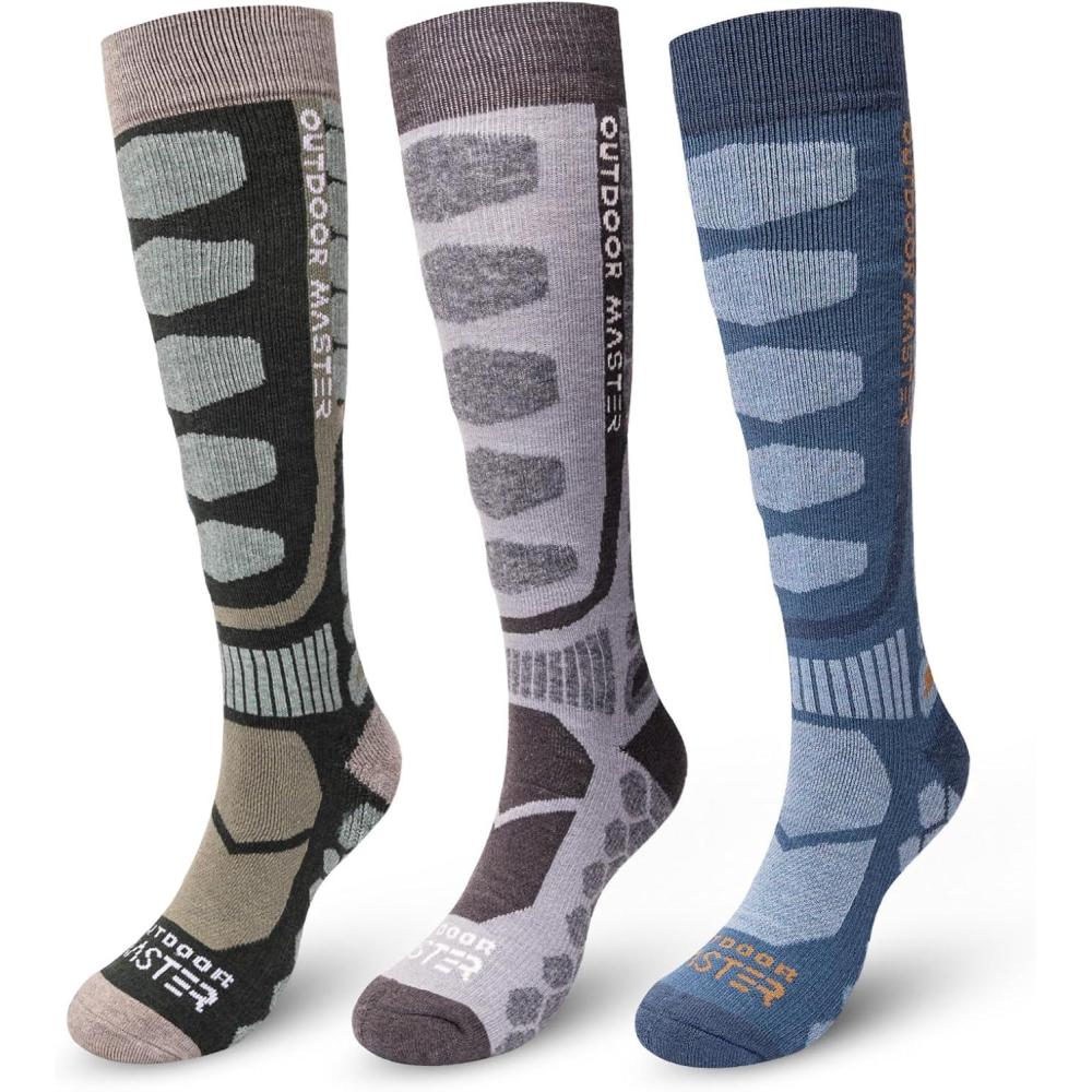 imageOutdoorMaster Merino Wool Ski Socks 23 Pairs Compression Over The Calf for Men ampamp Women Winter Snowboard Thermal SocksDark Greengraydark Blue 3 Pairs
