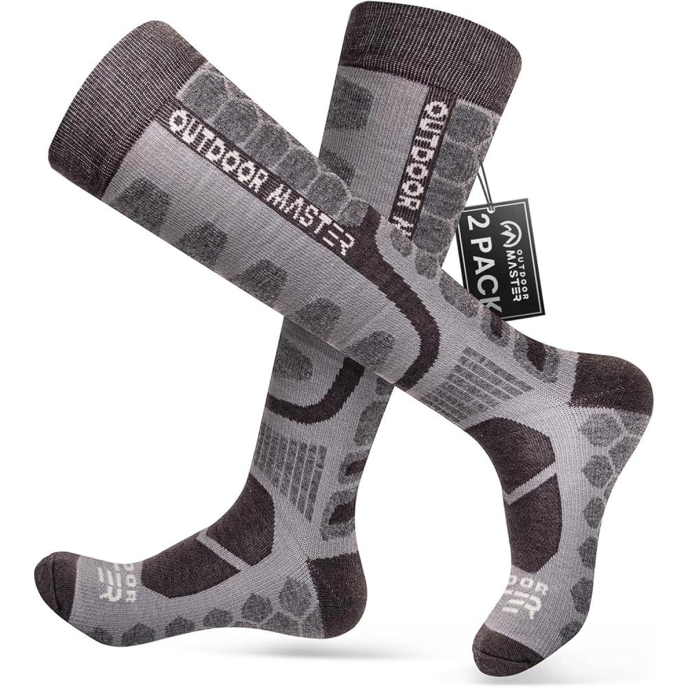 imageOutdoorMaster Merino Wool Ski Socks 23 Pairs Compression Over The Calf for Men ampamp Women Winter Snowboard Thermal SocksGray 2 Pairs