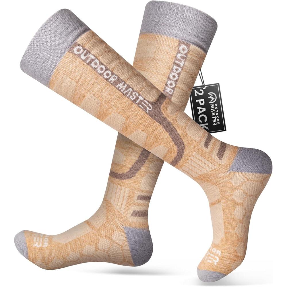 imageOutdoorMaster Merino Wool Ski Socks 23 Pairs Compression Over The Calf for Men ampamp Women Winter Snowboard Thermal SocksKhaki 2 Pairs