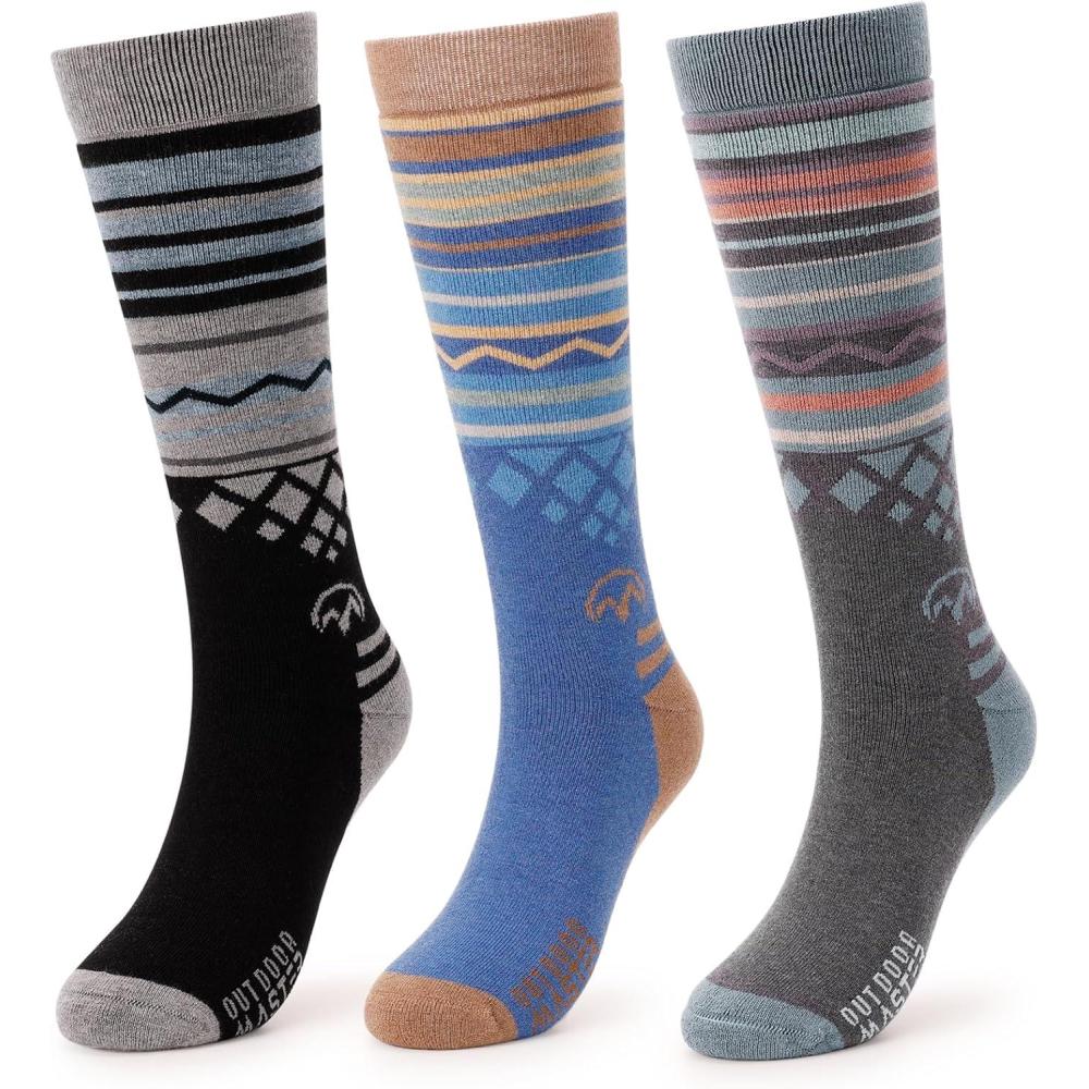 imageOutdoorMaster Merino Wool Ski Socks for Men ampamp Women Unisex Thermal Winter Warm Snowboarding Socks for Cold WeatherBlackbluegrey