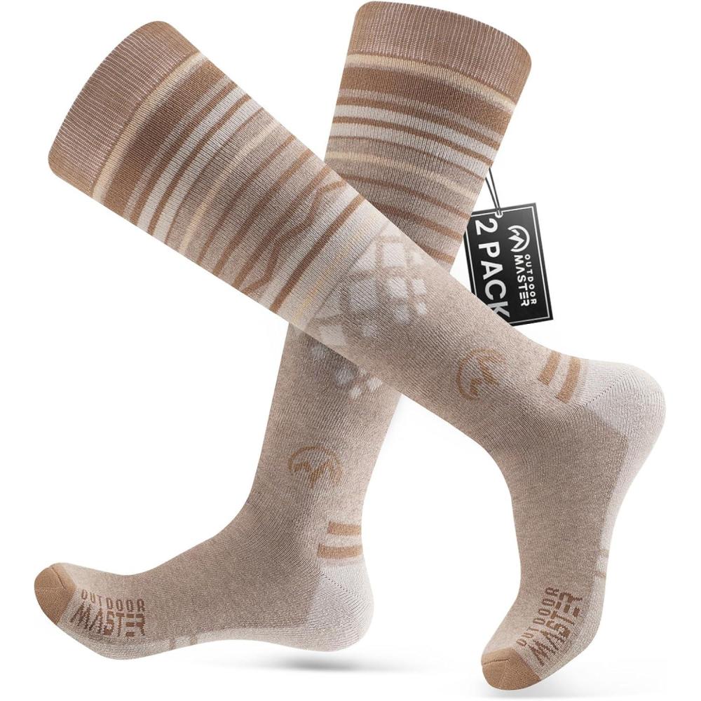imageOutdoorMaster Merino Wool Ski Socks for Men ampamp Women Unisex Thermal Winter Warm Snowboarding Socks for Cold WeatherKhaki