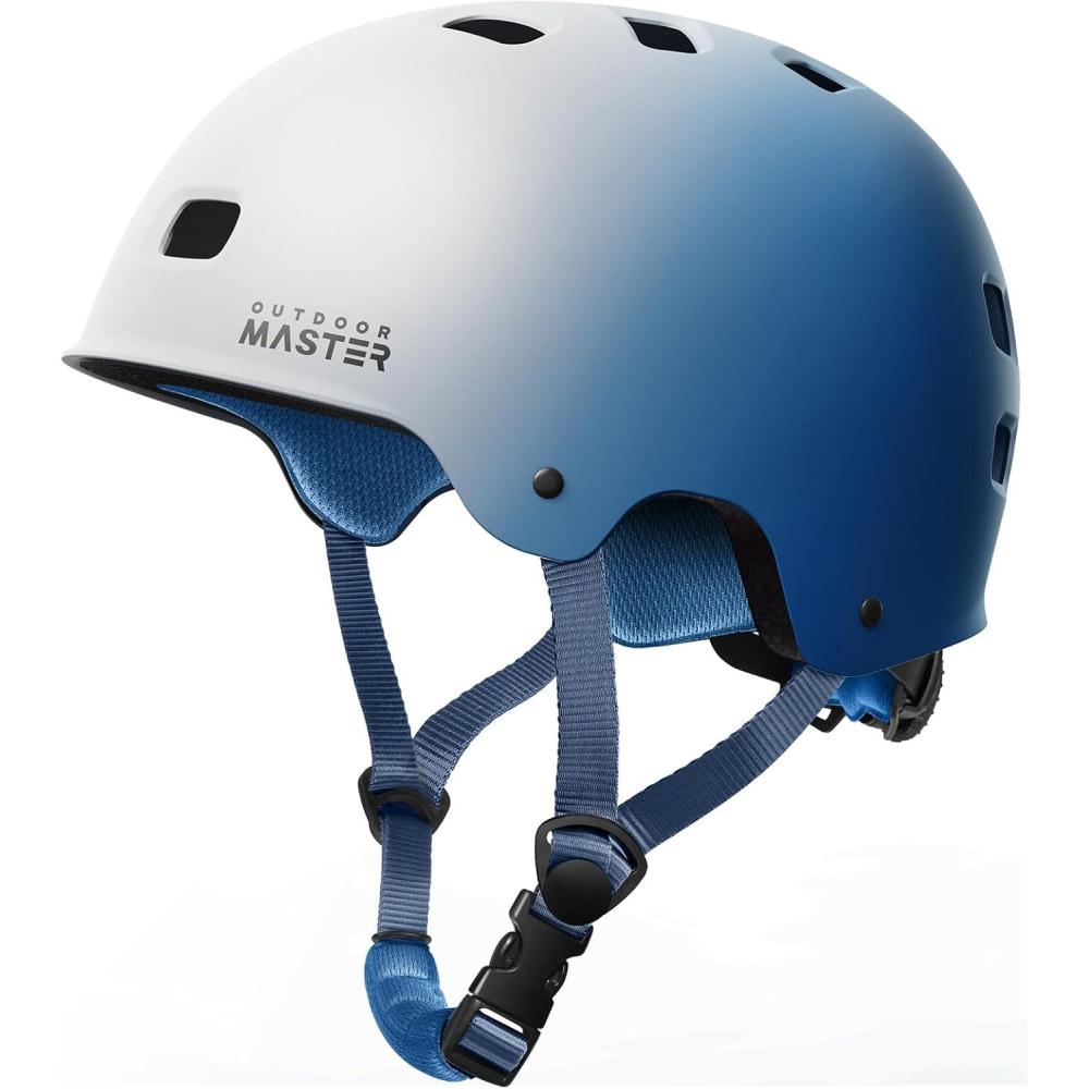 imageOutdoorMaster Skateboard Cycling Helmet Two Removable Liners Ventilation MultiSport Scooter Roller Skate Inline Skating Rollerblading for Kids Youth ampamp AdultsWhite Blue Gradient