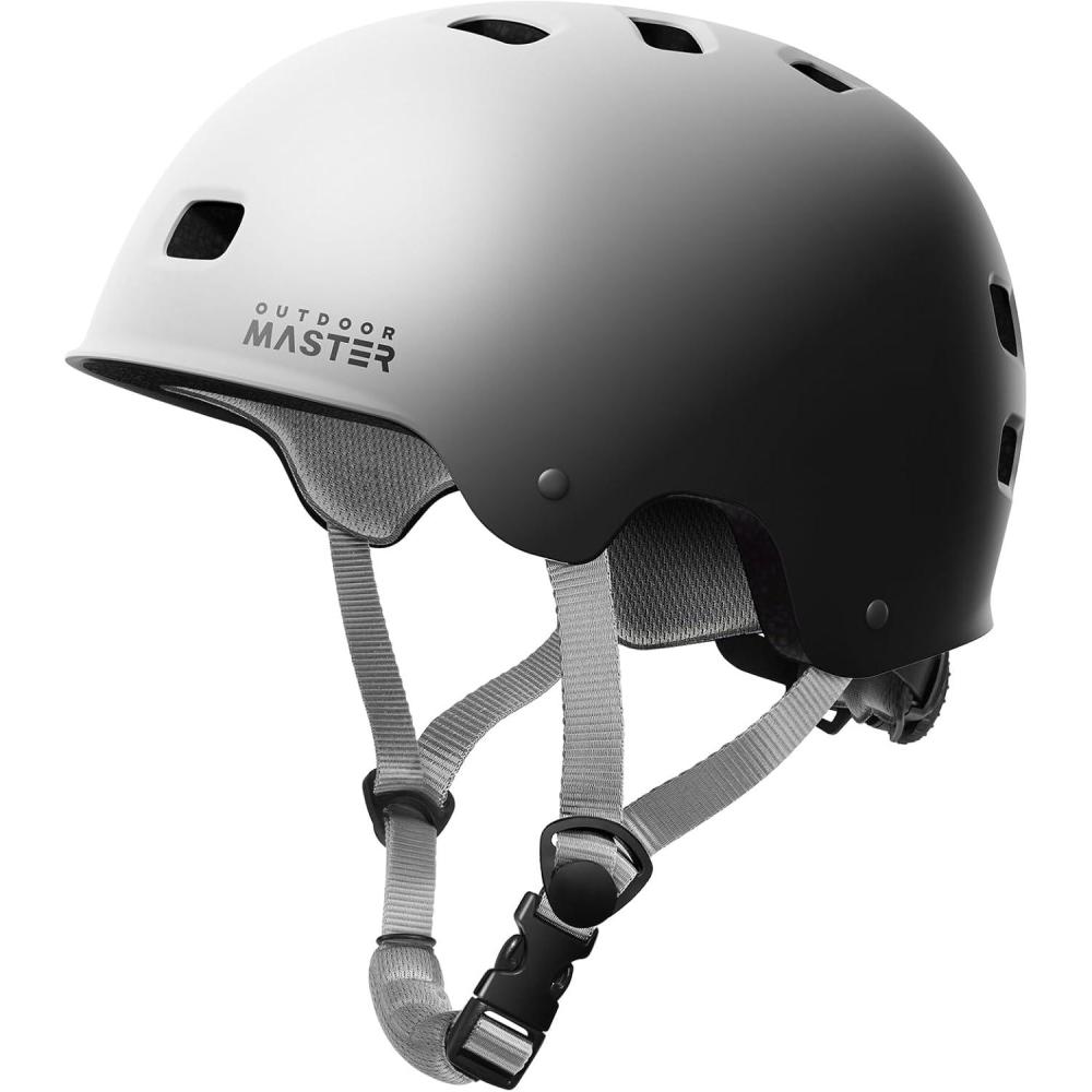 imageOutdoorMaster Skateboard Cycling Helmet Two Removable Liners Ventilation MultiSport Scooter Roller Skate Inline Skating Rollerblading for Kids Youth ampamp AdultsWhite Black Gradient