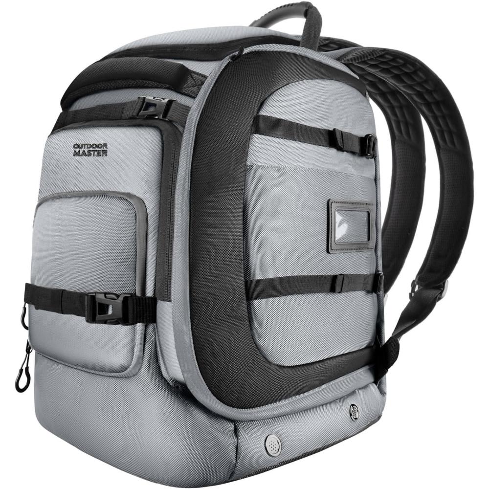 imageOutdoorMaster Ski Boot Bag 65L Waterproof Ski Snowboard Boots Shoulder Pad Skiing Backpack for Helmets Goggles Men ampamp WomenSilver Gray