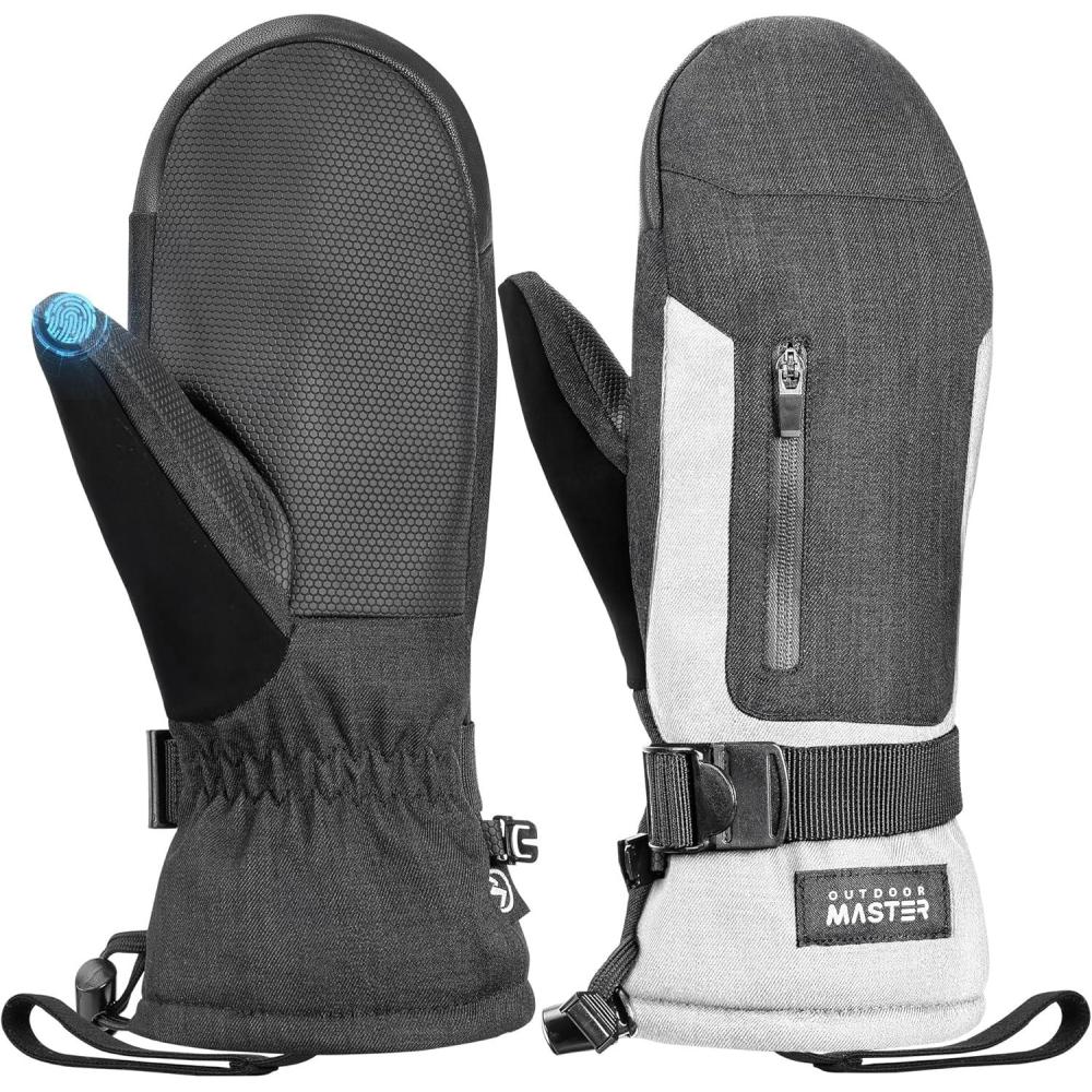imageOutdoorMaster Ski Snow Mittens for Women ampamp Men Thermal Snowboard Ski Gloves Screen Touch Warm Winter AntiSlip Waterproof with DoublePocket for Cold Weather Sports Skiing SnowboardingBlackWhite