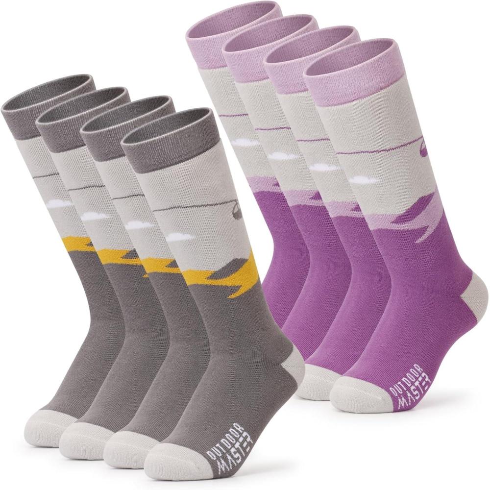 imageOutdoorMaster Ski Socks Snowboarding Socks for Boys ampamp Girls Thermal Winter Warm ampamp Breathable Over The Calf NonSlip CuffA Gray2purplepink Gray
