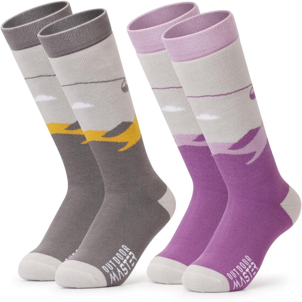 imageOutdoorMaster Ski Socks Snowboarding Socks for Boys ampamp Girls Thermal Winter Warm ampamp Breathable Over The Calf NonSlip CuffA Purplegray