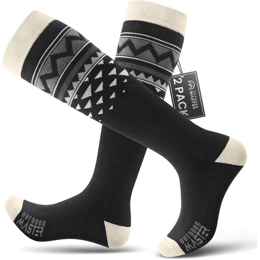 imageOutdoorMaster Ski Socks Snowboarding Socks for Men ampamp Women Thermal Winter Warm ampamp Breathable Over The Calf NonSlip CuffAblack