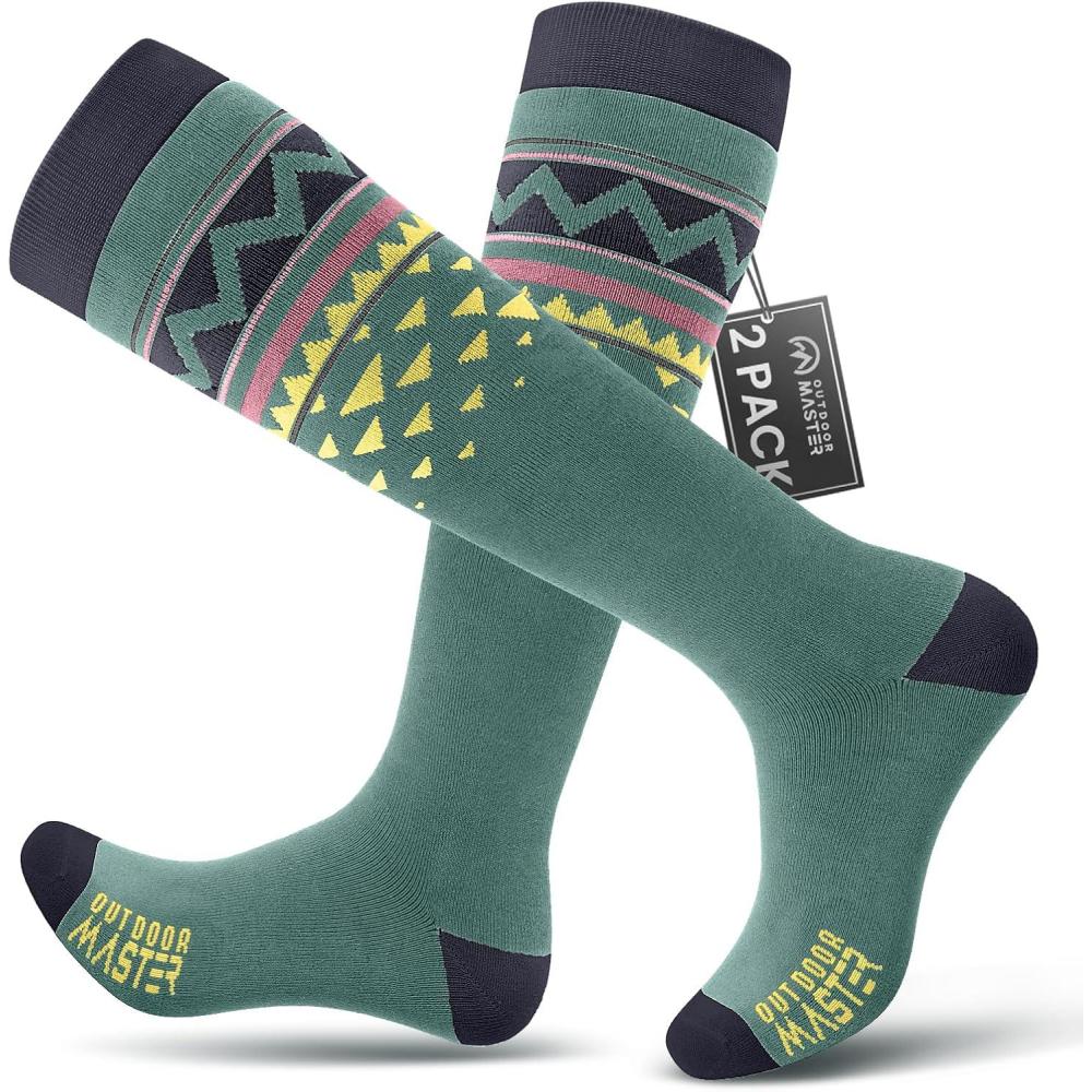 imageOutdoorMaster Ski Socks Snowboarding Socks for Men ampamp Women Thermal Winter Warm ampamp Breathable Over The Calf NonSlip CuffAgreen