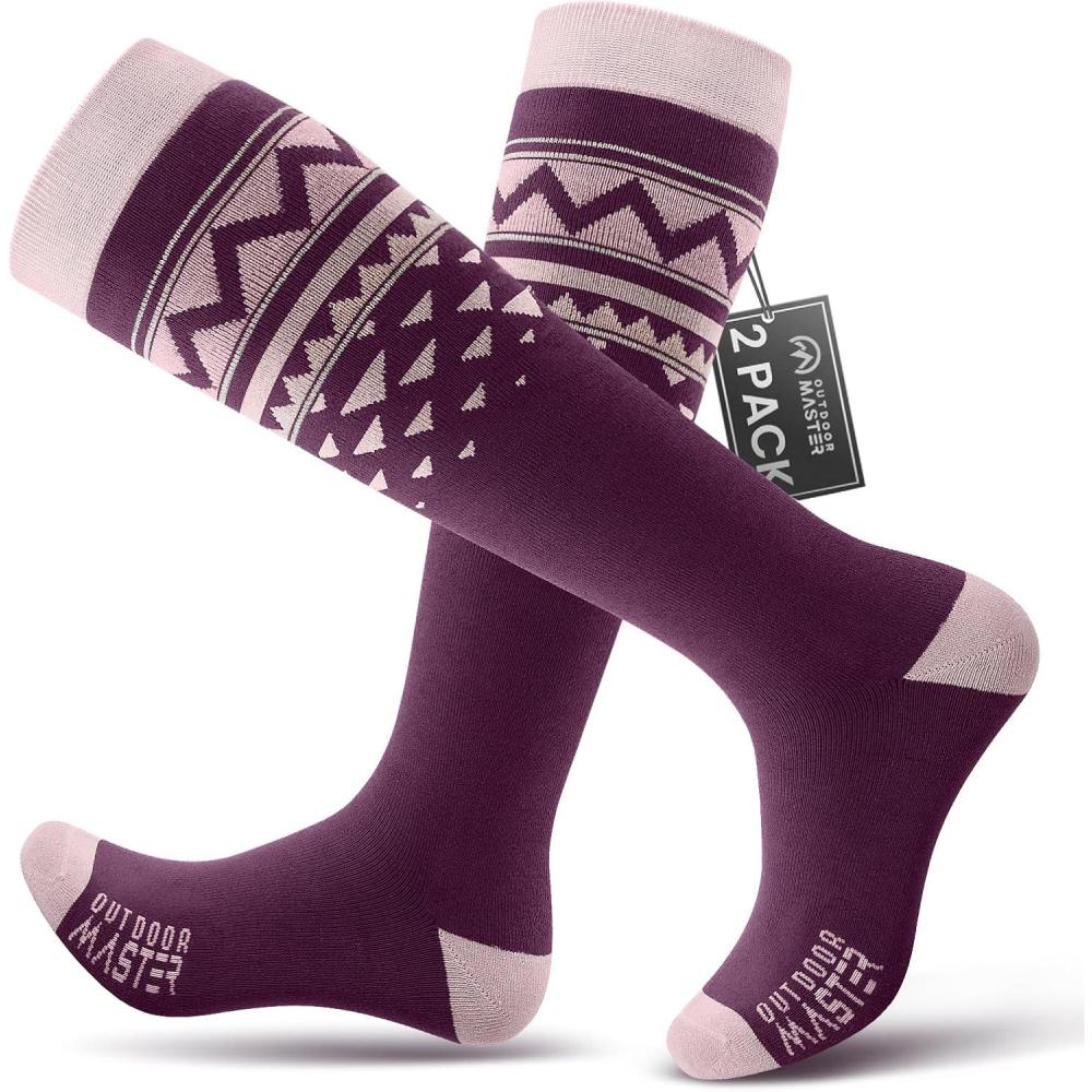 imageOutdoorMaster Ski Socks Snowboarding Socks for Men ampamp Women Thermal Winter Warm ampamp Breathable Over The Calf NonSlip CuffApurple