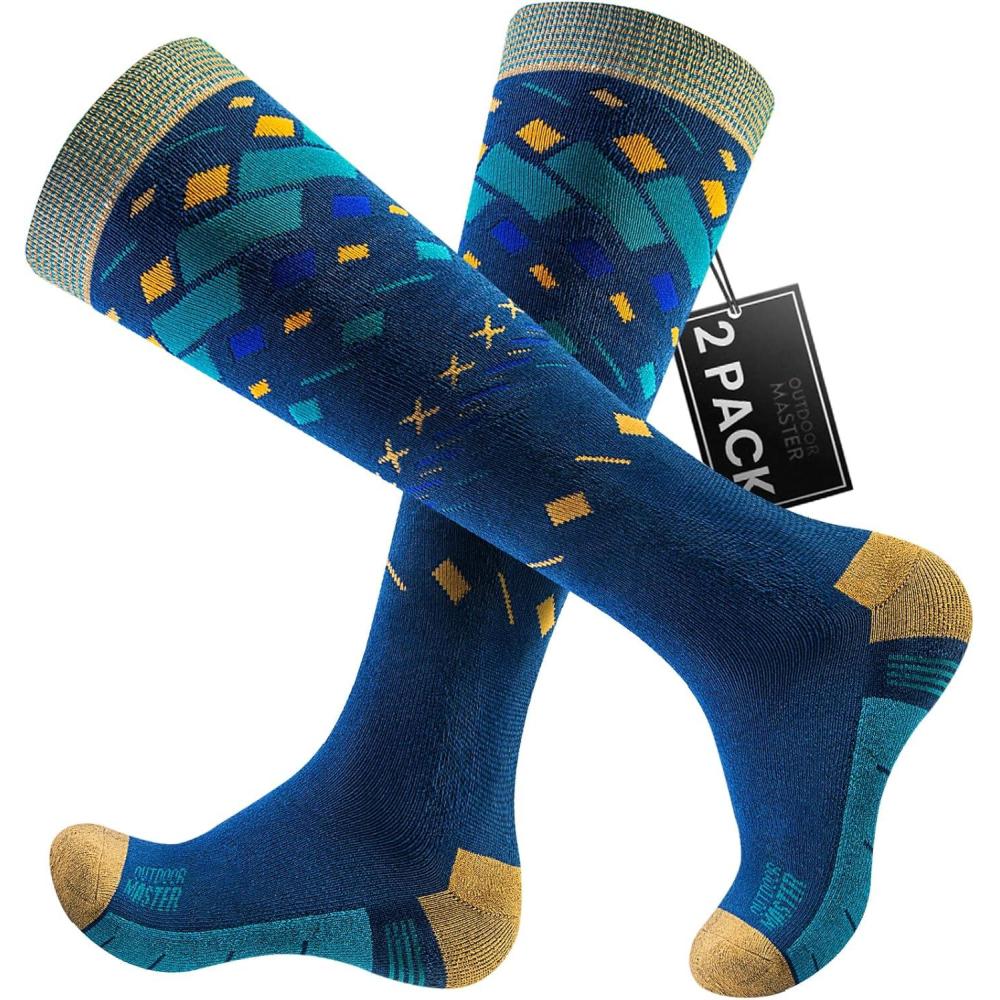 imageOutdoorMaster Ski Socks Snowboarding Socks for Men ampamp Women Thermal Winter Warm ampamp Breathable Over The Calf NonSlip CuffBlue