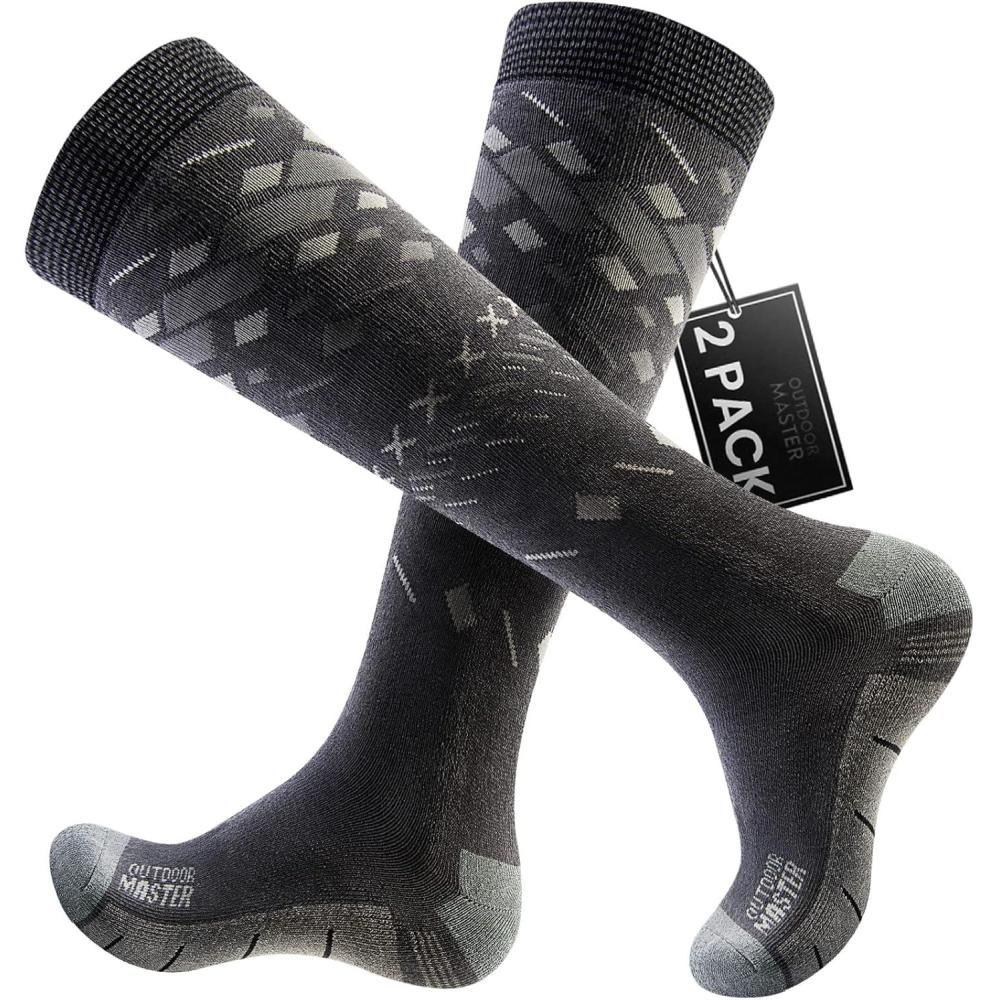 imageOutdoorMaster Ski Socks Snowboarding Socks for Men ampamp Women Thermal Winter Warm ampamp Breathable Over The Calf NonSlip CuffGray