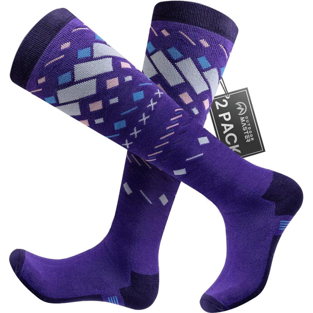 imageOutdoorMaster Ski Socks Snowboarding Socks for Men ampamp Women Thermal Winter Warm ampamp Breathable Over The Calf NonSlip CuffPurple Blue