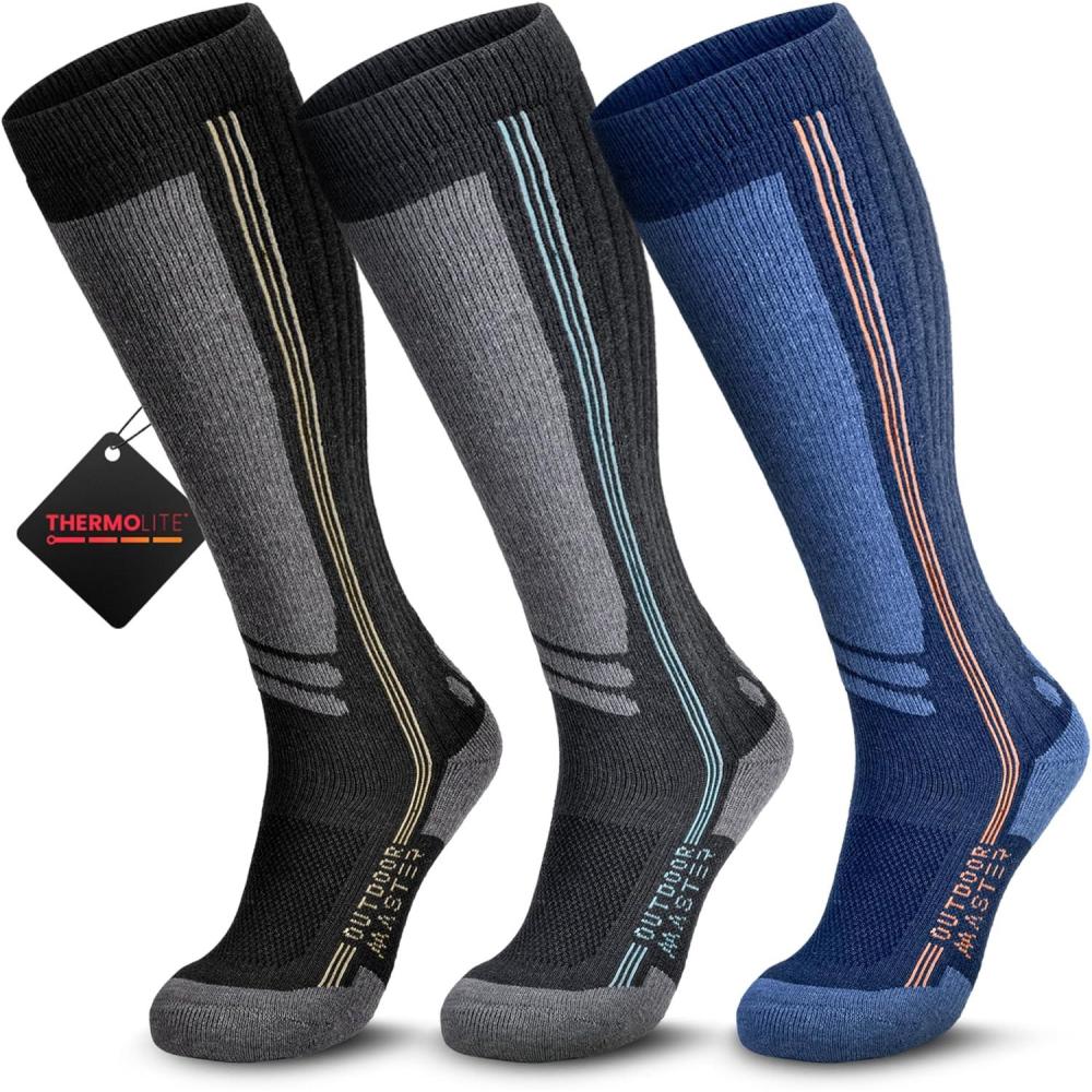 imageOutdoorMaster Thermolite Merino Wool Ski Socks Compression Thermal Snowboarding Socks for Men ampamp Women Cold WeatherBlackgrayblue