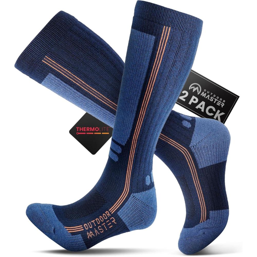imageOutdoorMaster Thermolite Merino Wool Ski Socks Compression Thermal Snowboarding Socks for Men ampamp Women Cold WeatherBlue