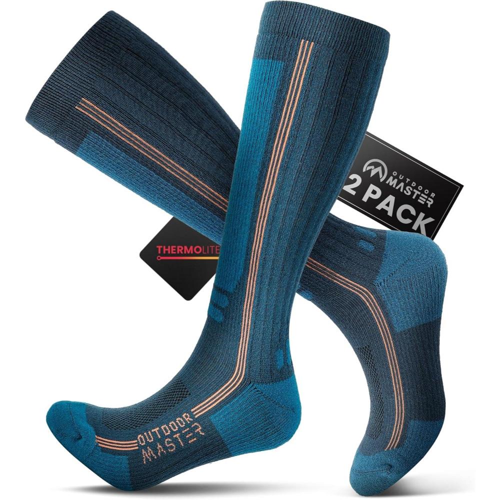 imageOutdoorMaster Thermolite Merino Wool Ski Socks Compression Thermal Snowboarding Socks for Men ampamp Women Cold WeatherCyan