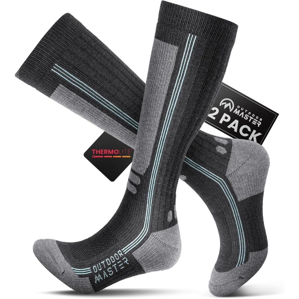 imageOutdoorMaster Thermolite Merino Wool Ski Socks Compression Thermal Snowboarding Socks for Men ampamp Women Cold WeatherGray