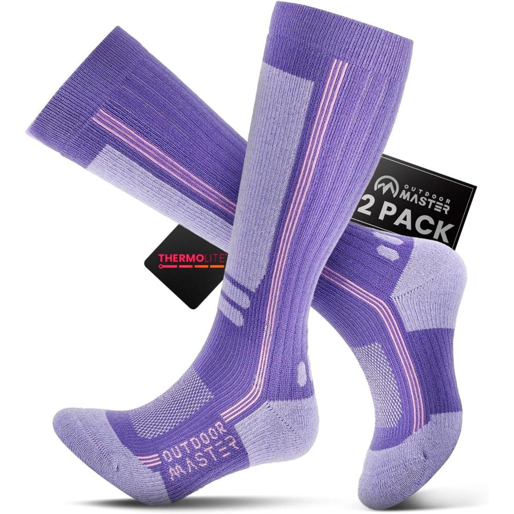 imageOutdoorMaster Thermolite Merino Wool Ski Socks Compression Thermal Snowboarding Socks for Men ampamp Women Cold WeatherPurple