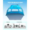 OutdoorMaster Beach Tent Sun Shelter for 3-4 Person, Pop Up Beach Tent Easy Setup with Sandbags, Portable Sun Shade Canopy with Carrying Bag for Beach & Outdoor, UPF50+ UV Protection, Family Size(Blue)