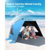 OutdoorMaster Beach Tent with Blackout Shelter Technology, Portable Sun Shade Shelter 4 Person, Pop Up Beach Tents with UPF 50+ UV Protection, 9.5mm Thick Pole, 3 Ventilating Mesh Windows -Green(Blue)