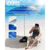 OutdoorMaster Beach Umbrellas for Sand with Sandbag & Anchor, 6.5ft Adjustable Umbrella for Beach Heavy Duty Wind, Portable UPF50+ Sunshade with Carry Bag for Patio, Light Blue Striped(Dark Blue Striped)